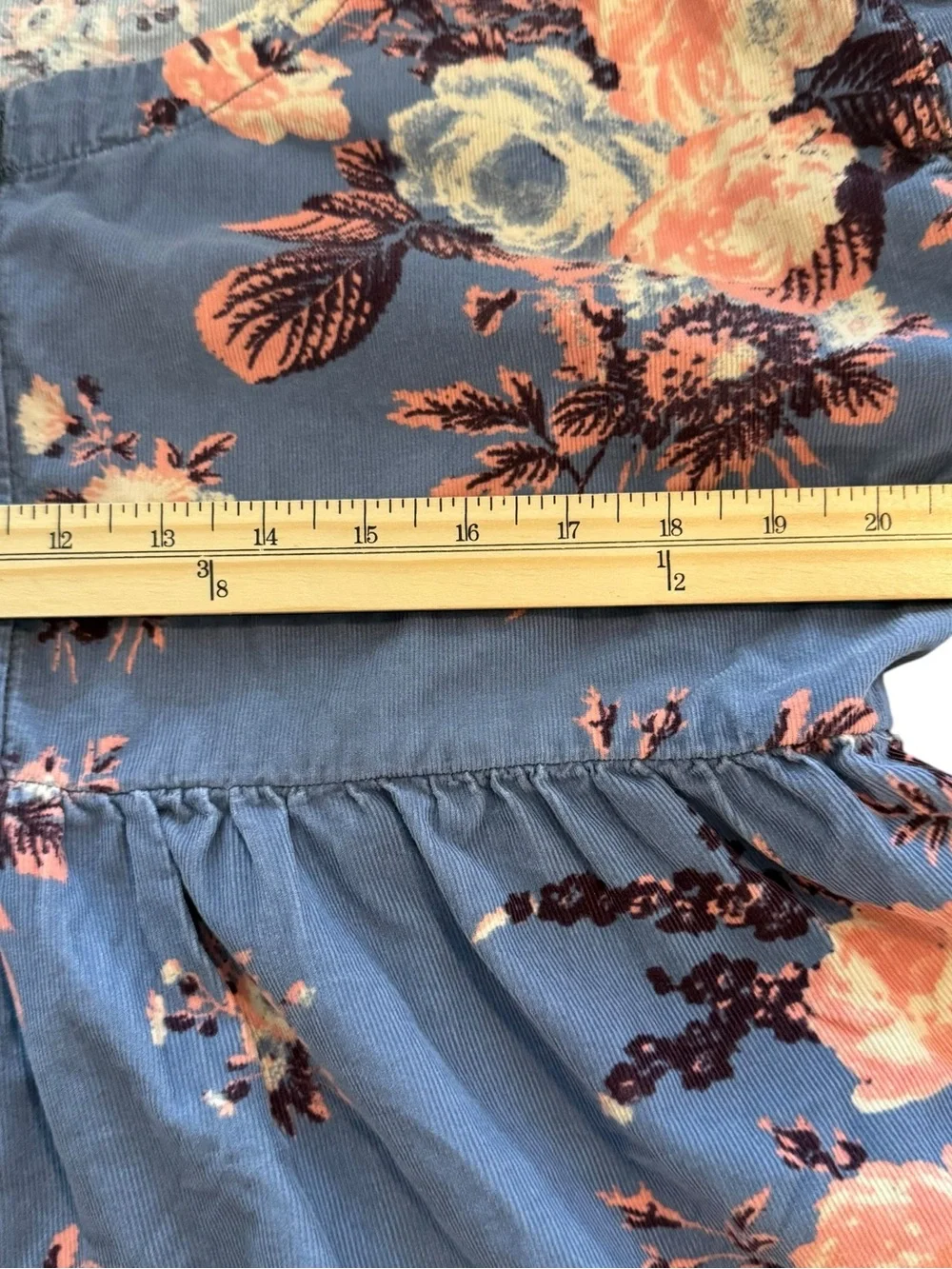 Free People Blue Floral Corduroy Babydoll Tunic Dress Button Front Size Small